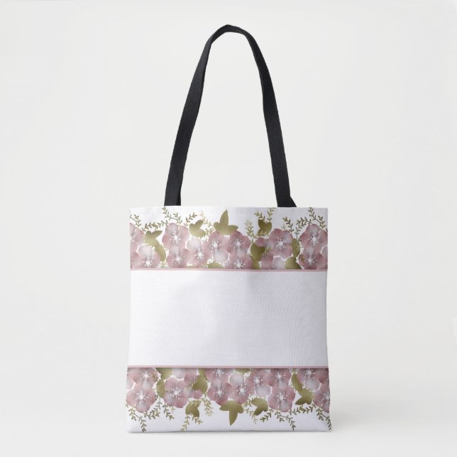 Tote Bag Courbe fleurie printemps été fleurs roses vert lea (Devant)