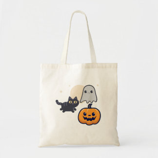 Tote Bag Courir Un Fantôme De Chat Noir Avec Citrouille
