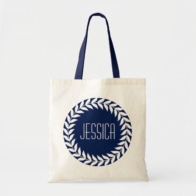Tote Bag Couronne Bleue Et Blanche Avec Monogramme Personna (Devant)