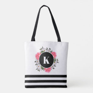 Tote Bag Couronne circulaire de roses roses et blanches à l