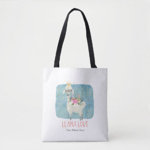 Tote Bag Couronne d'amour de lama aquarelle mignonne kawaii