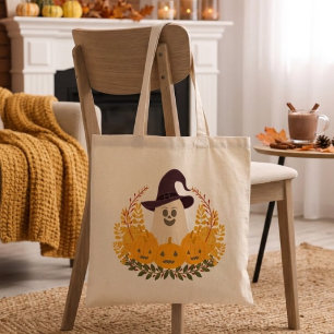 Tote Bag Couronne d'automne de fantôme mignon et de citroui