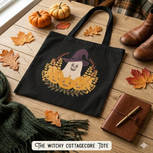 Tote Bag Couronne d'automne de fantôme mignon et de citroui