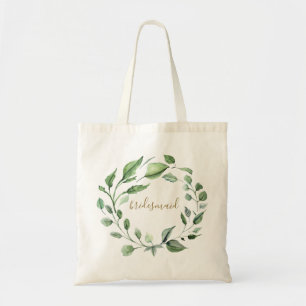 Tote Bag Couronne de feuillage botanique Script demoiselle 