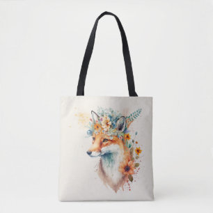 Tote Bag Couronne de fleurs de renard aquarelle
