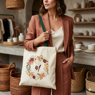 Tote Bag Couronne de fleurs en Bourgogne Initiale de demois