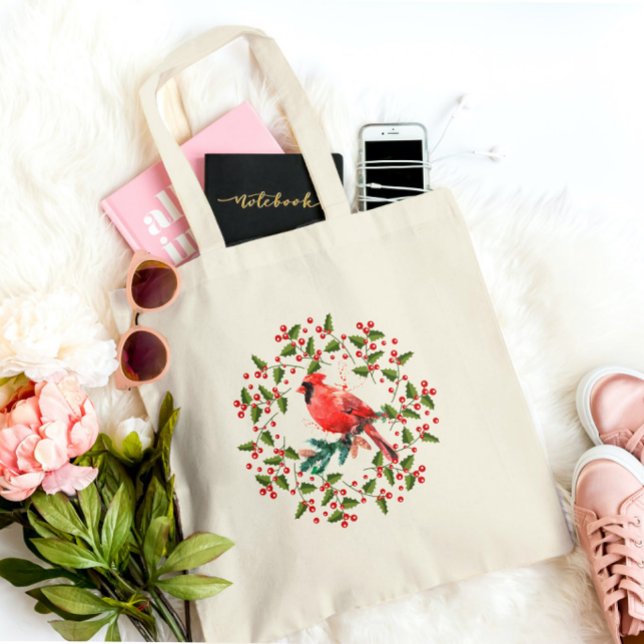 Tote Bag Couronne de Noël et Oiseau rouge (Créateur téléchargé)