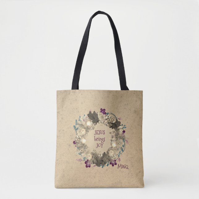 Tote Bag Couronne de Noël | JÉSUS APPORTE JOIE | Beige (Devant)