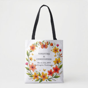 Tote Bag Couronne de papillons floraux Mariage Texte person