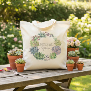 Tote Bag Couronne de plantes grasses Demoiselle d'honneur I