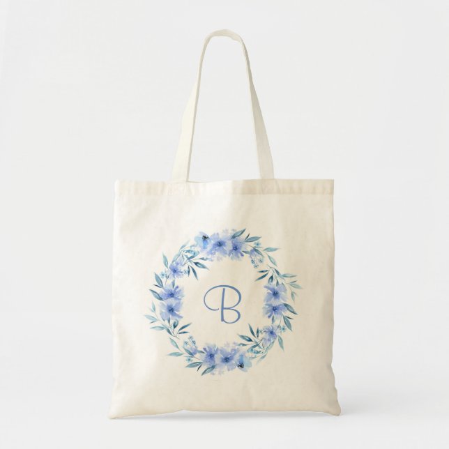 Tote Bag Couronne florale bleue douce cadeau personnalisé (Devant)