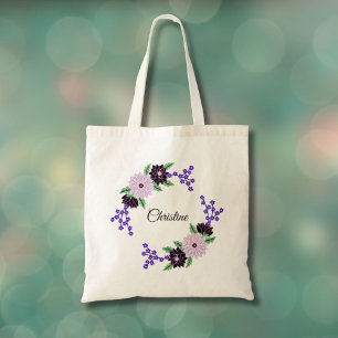 Tote Bag Couronne florale de dahlia dessinée à la main avec