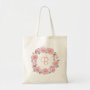Tote Bag Couronne florale de pivoines roses blush personnal