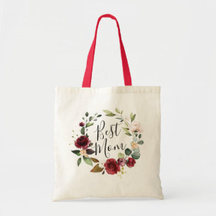 Tote Bag Couronne florale de rose en aquarelle bordeaux Mei