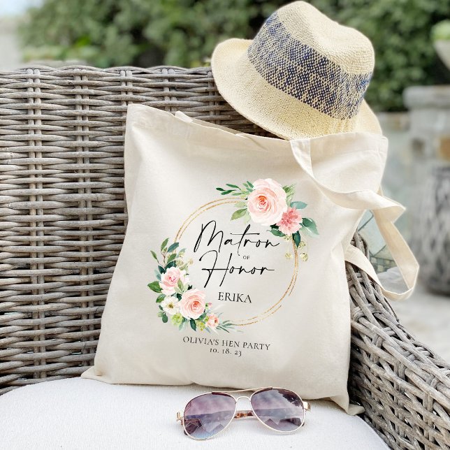 Tote Bag Couronne florale rose Matrone d'honneur personnali (Créateur téléchargé)