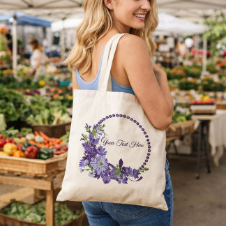 Tote Bag Couronne florale violette | Texte personnalisé Fle