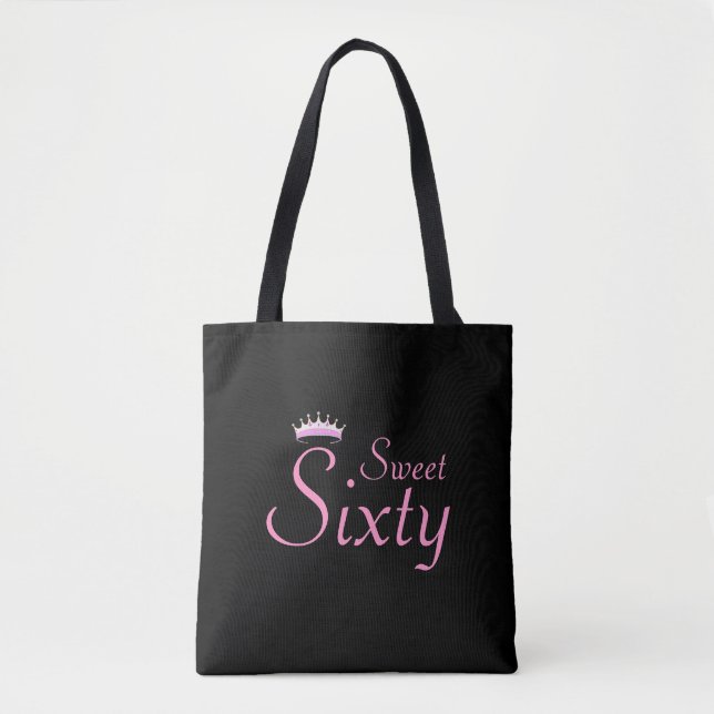 Tote Bag Couronne moderne sucré 60 sur noir (Devant)