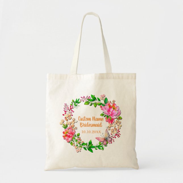 Tote Bag Couronne personnalisée aquarelle mariage floral ro (Devant)