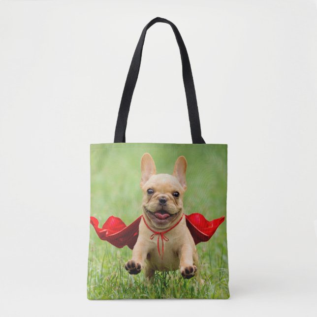 Tote Bag Courses mignonnes de super héros de bouledogue (Devant)