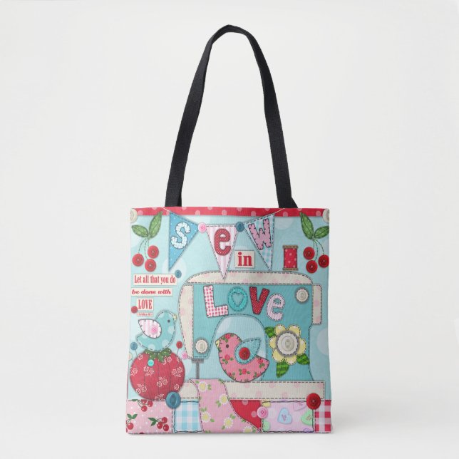 Tote Bag "Cousez dans l'amour" Fourre-tout Coudre-Orienté (Devant)