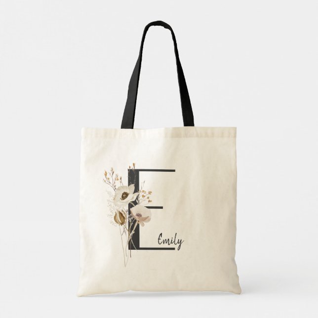 Tote Bag Coussin de fleur sauvage noir et blanc sur mesure (Dos)