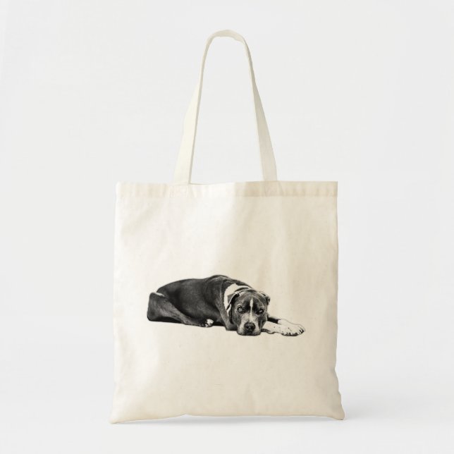 Tote Bag "coussin pitbull mix", "yeux de chien loyaux", "no (Devant)