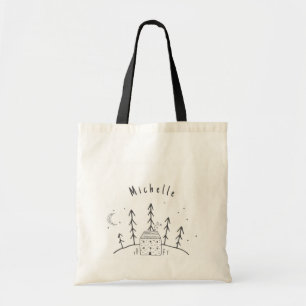 Tote Bag Coût Cabine dans la forêt avec nom