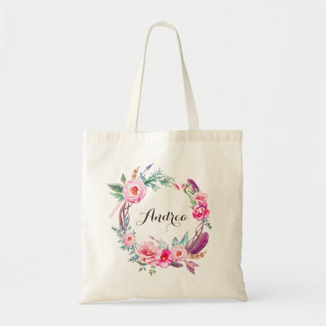 Tote Bag Coutume florale de guirlande de pivoines de rose (Devant)