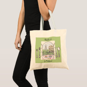 Tote Bag Couverts fantaisistes aquarelle Paris Tour Eiffel