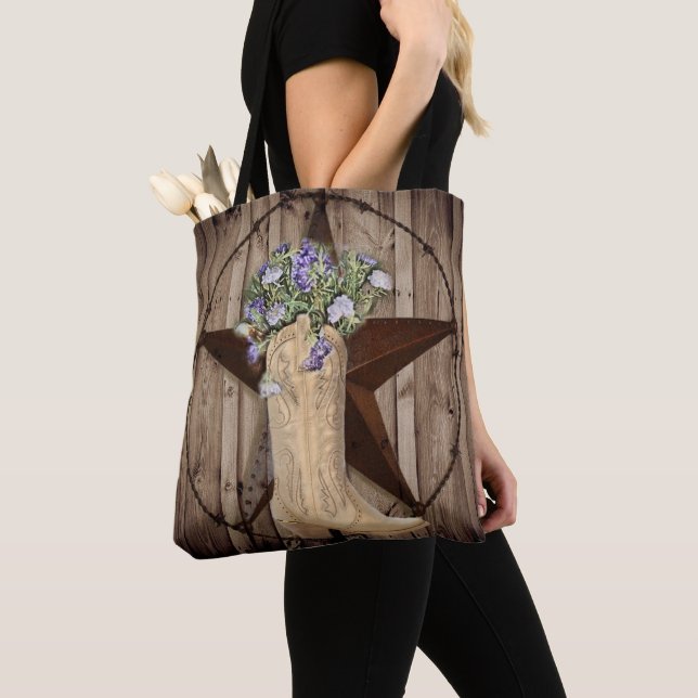 Tote Bag cow-girl de l'ouest fleur sauvage de la grange rus (De près)