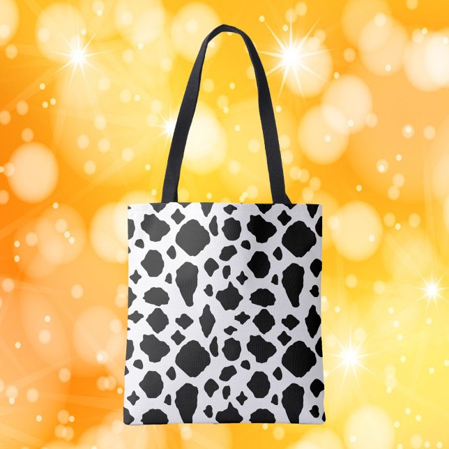 Tote Bag Cow Pattern Black and White (A tote bag with a black and white cow pattern)