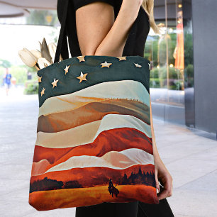 Tote Bag Cowboy à cheval dans le coucher du soleil du drape