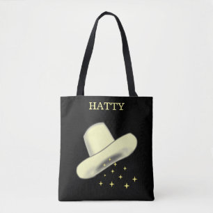 Tote Bag Cowgirl Casquette Dessin Image & Étoiles sur noir