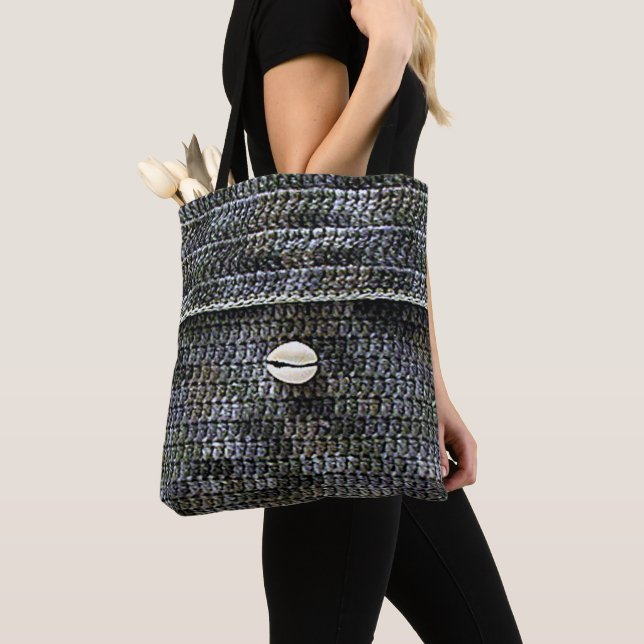 Tote Bag Cowrie Shell Grey Texture Artiste Crochet Imprimer (De près)