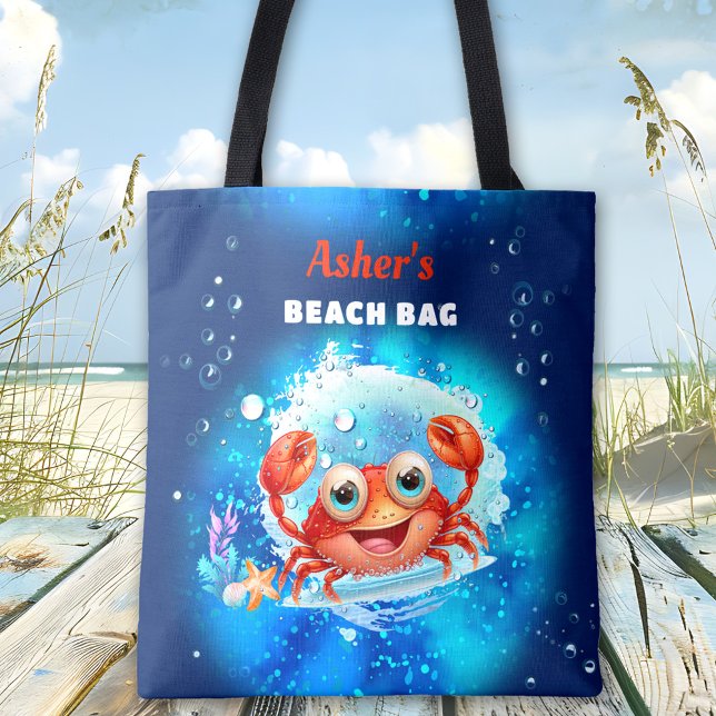 Tote Bag Crab Navy Blue Boy Pool Beach Nom personnalisé (Crab Navy Blue Boy Pool Beach Custom Name Tote Bag)