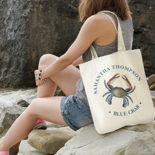 Tote Bag Crabe bleu minimaliste Crabe bleu marine simple