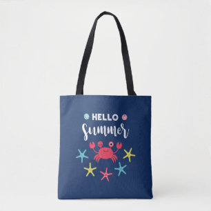 Tote Bag Crabe heureux d'été de bleu marine bonjour