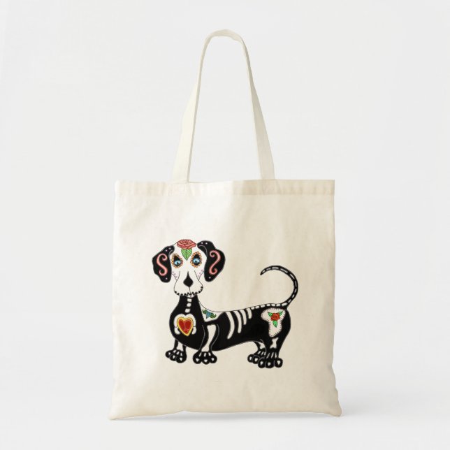 Tote Bag Crâne à sucre Dachshund (Devant)