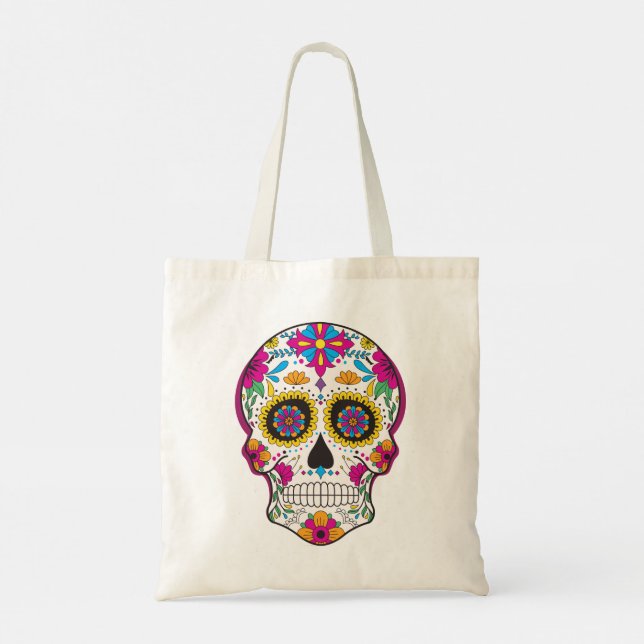 Tote Bag Crâne à sucre fleuri cool (Dos)