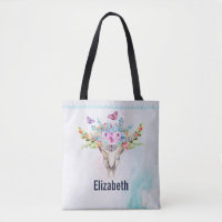 Crâne animal Boho avec papillons et fleurs