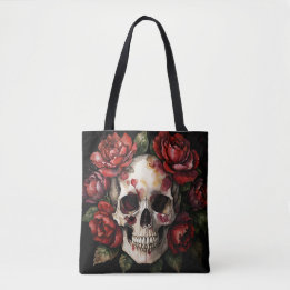Tote Bag Crâne aux roses rouges