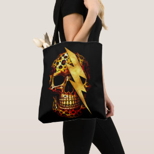 Tote Bag Crâne avec impression léopard et paillettes dorées