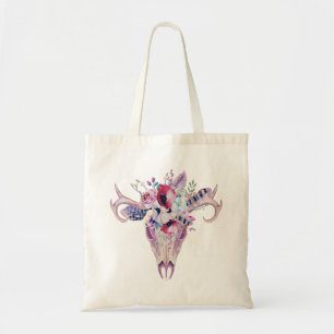 Tote Bag Crâne boho coloré de flore tribale