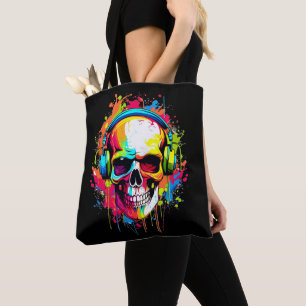 Tote Bag Crâne coloré portant un casque