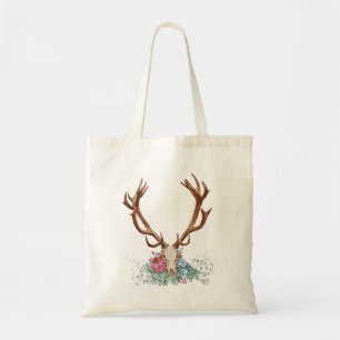 Tote Bag Crâne de cerfs communs avec les fleurs 2