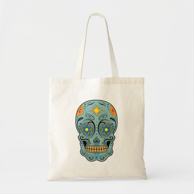 Tote Bag Crâne de sucre (jour des morts) (bleu) (Devant)