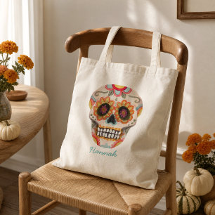 Tote Bag Crâne en sucre à l'aquarelle Jour des morts 