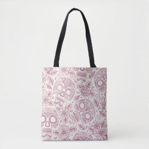 Tote Bag Crâne et fleurs. Arrière - plan sans couture. da