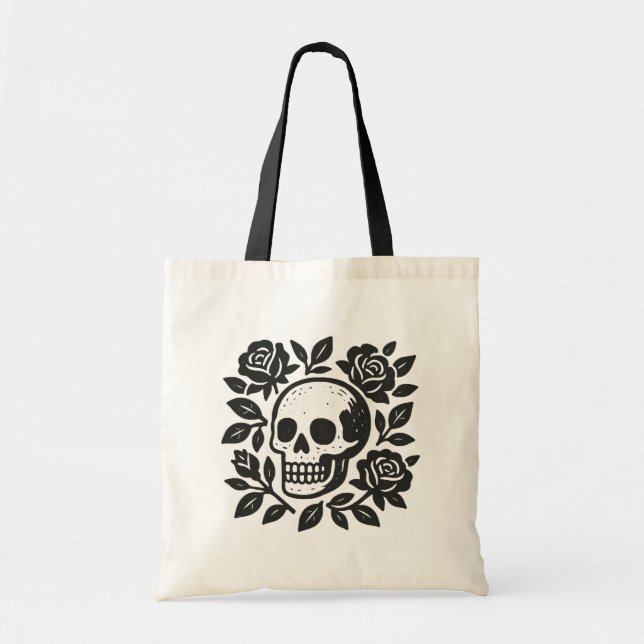 Tote Bag Crâne et Rose (Devant)