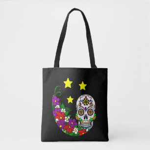 Tote Bag Crâne, fleurs et étoiles de sucre